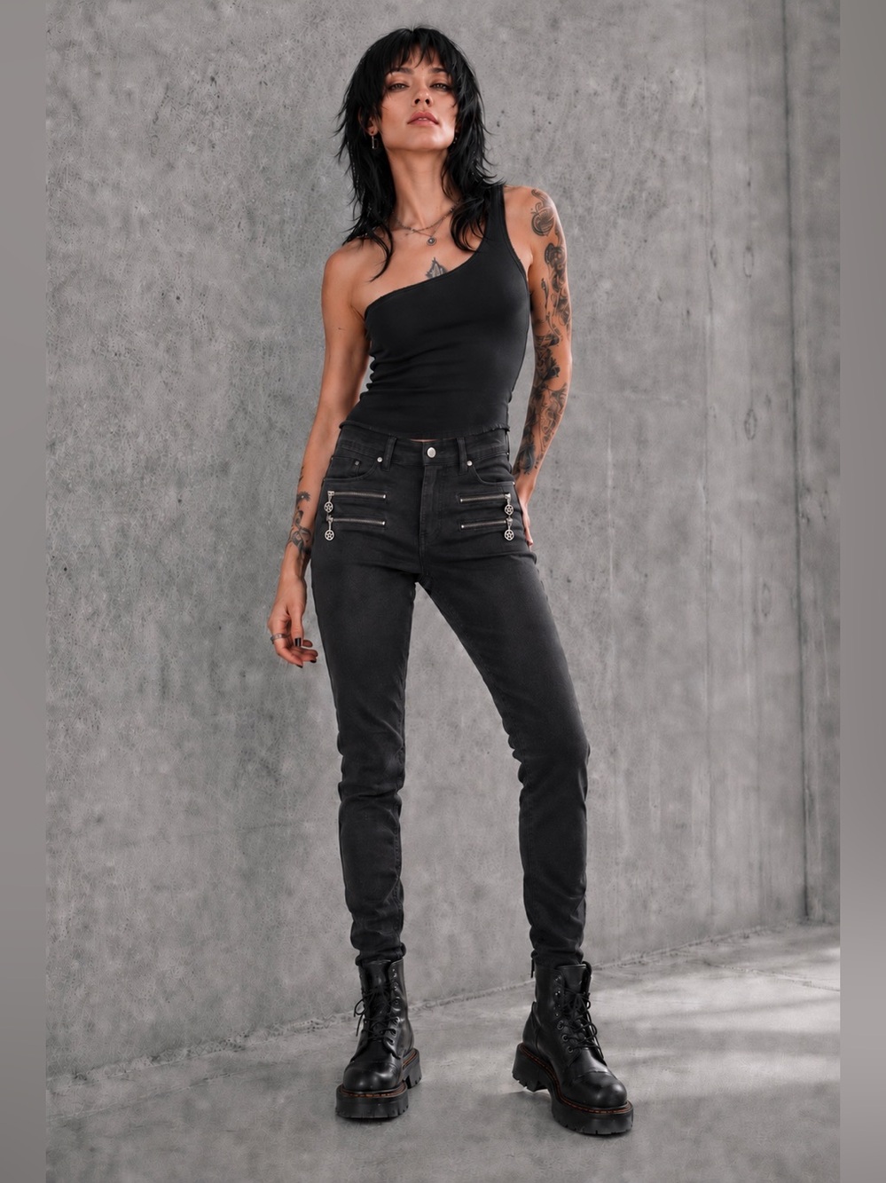 Blackcraft Cult Pentagram Zipper Skinny MidRise Jeans Gothic Punk Stretch Large